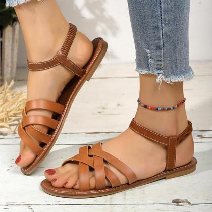 Women Casual Retro Brown Handwoven Sandals..