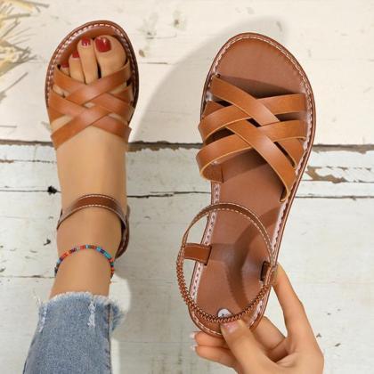 Women Casual Retro Brown Handwoven Sandals..