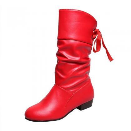 Women Casual Round Toe Lace Back Mid Boots..