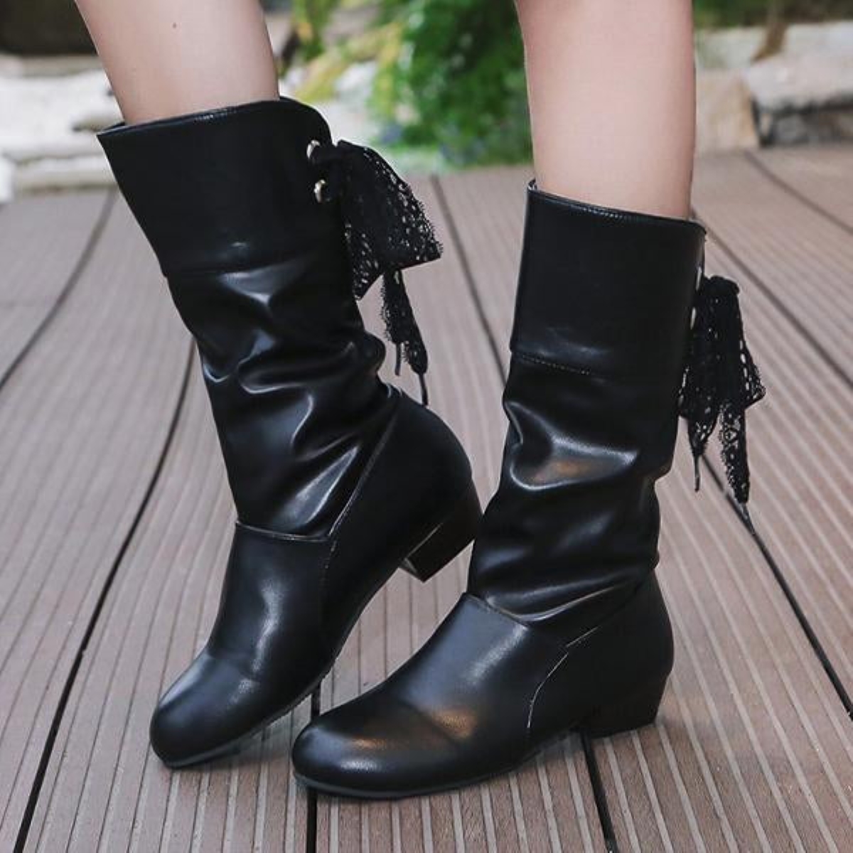 Women Casual Round Toe Lace Back Mid Boots 39565109s