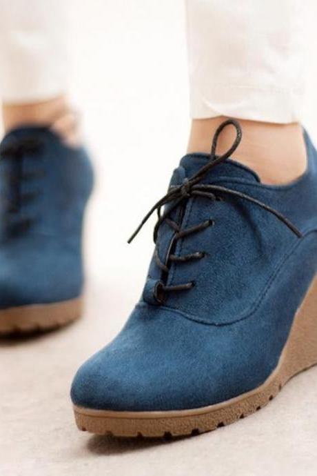 Women Casual Retro Wedge Lace-up Ankle Boots 58032727s