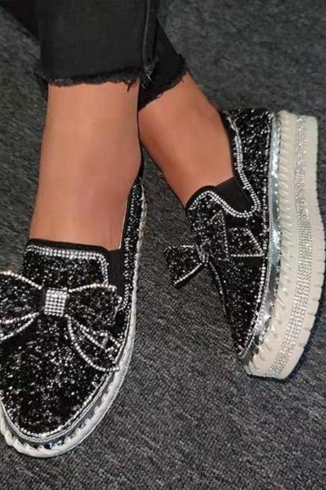 Women Casual Rhinestone Bow Slip-on Platform Shoes 27962908c