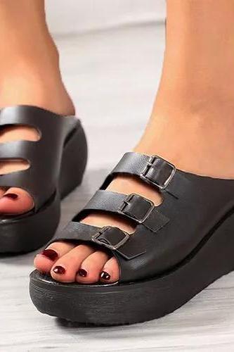 Women&amp;#039;s Buckle Heels Wedge Heel Sandals
