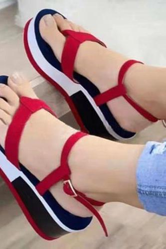 Women's Buckle Round Toe Flip-flops Cloth Flat Heel Sandals